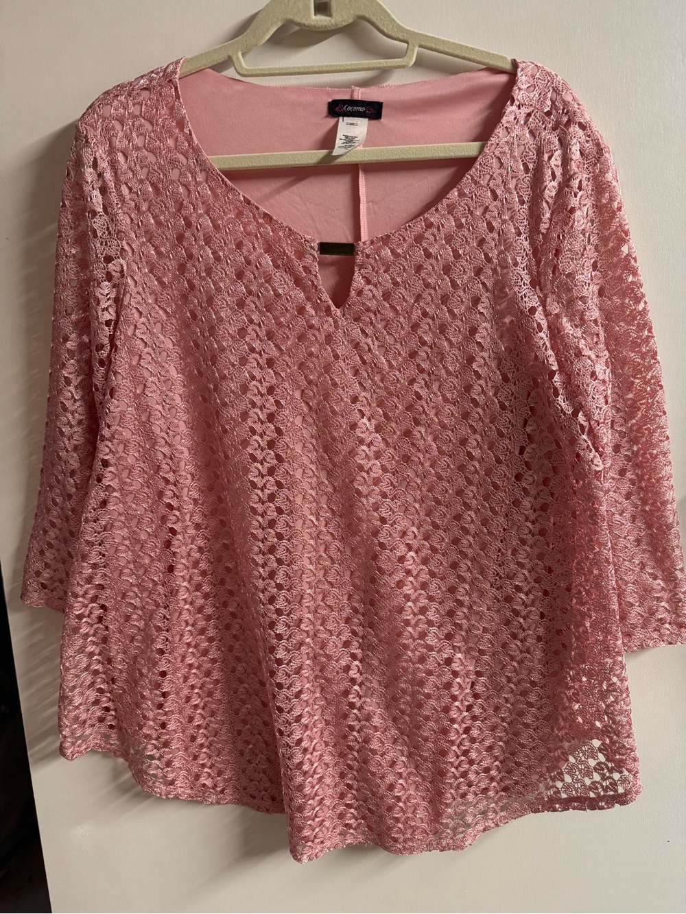 Cocomo Pink Crochet Lace 3/4 Sleeve Blouse